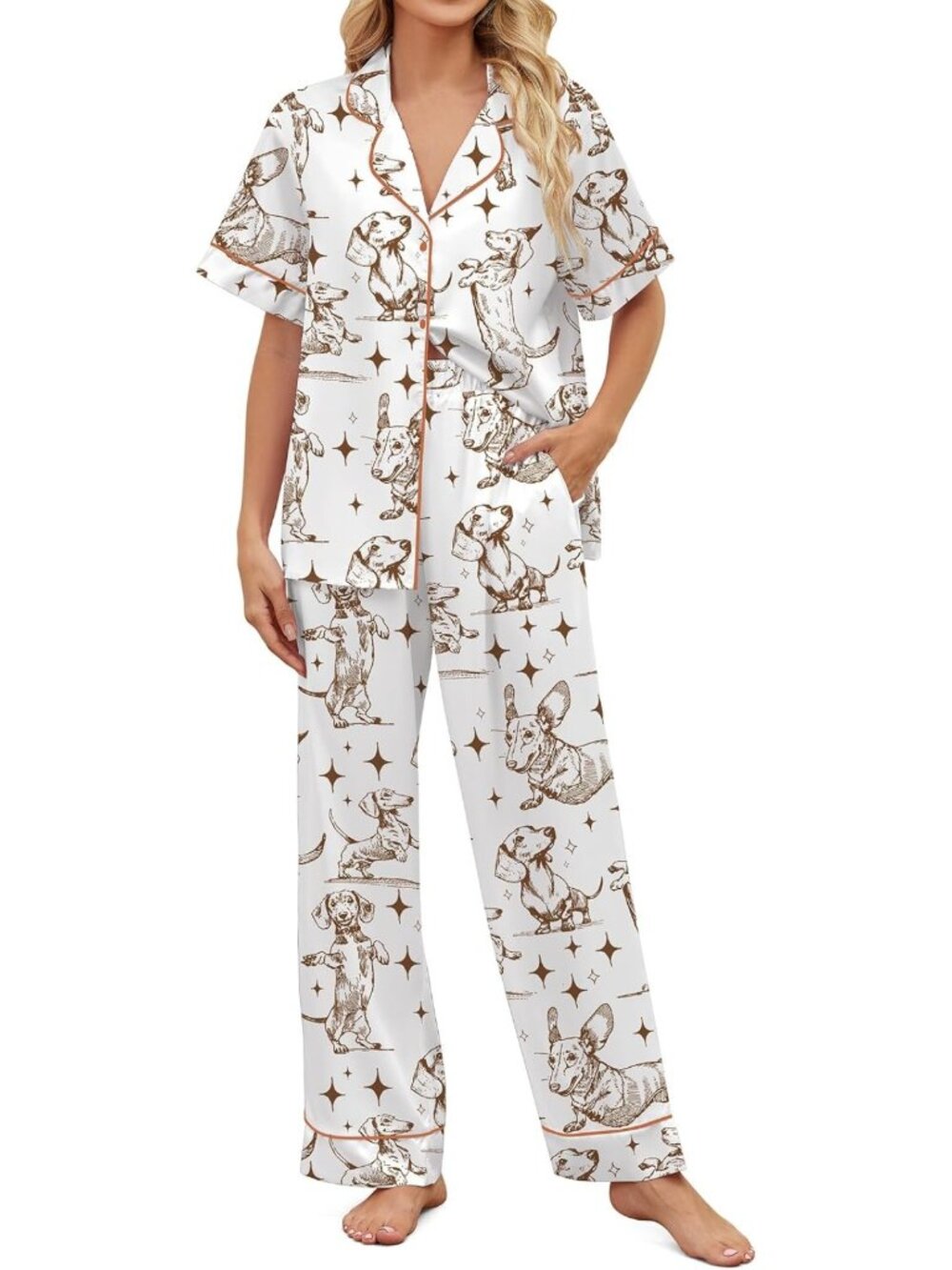 Satin Pajama Set for Women | Button Down Short Sleeve Sleepwear & Loungewear